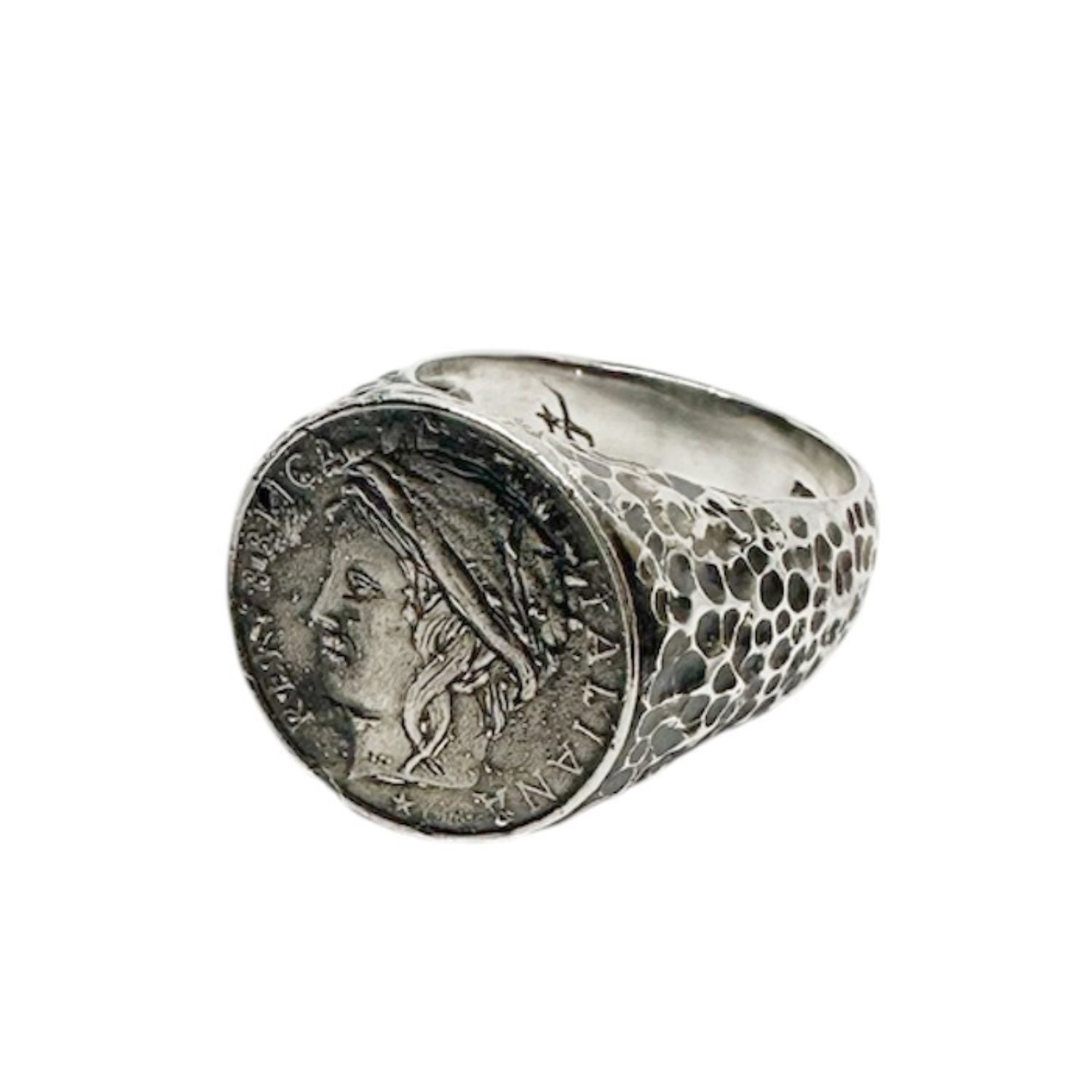 Roman Lira Coin Signet Ring – Sterling Silver Artisan Design - Tg-Jewellery By Tamara Gervasio