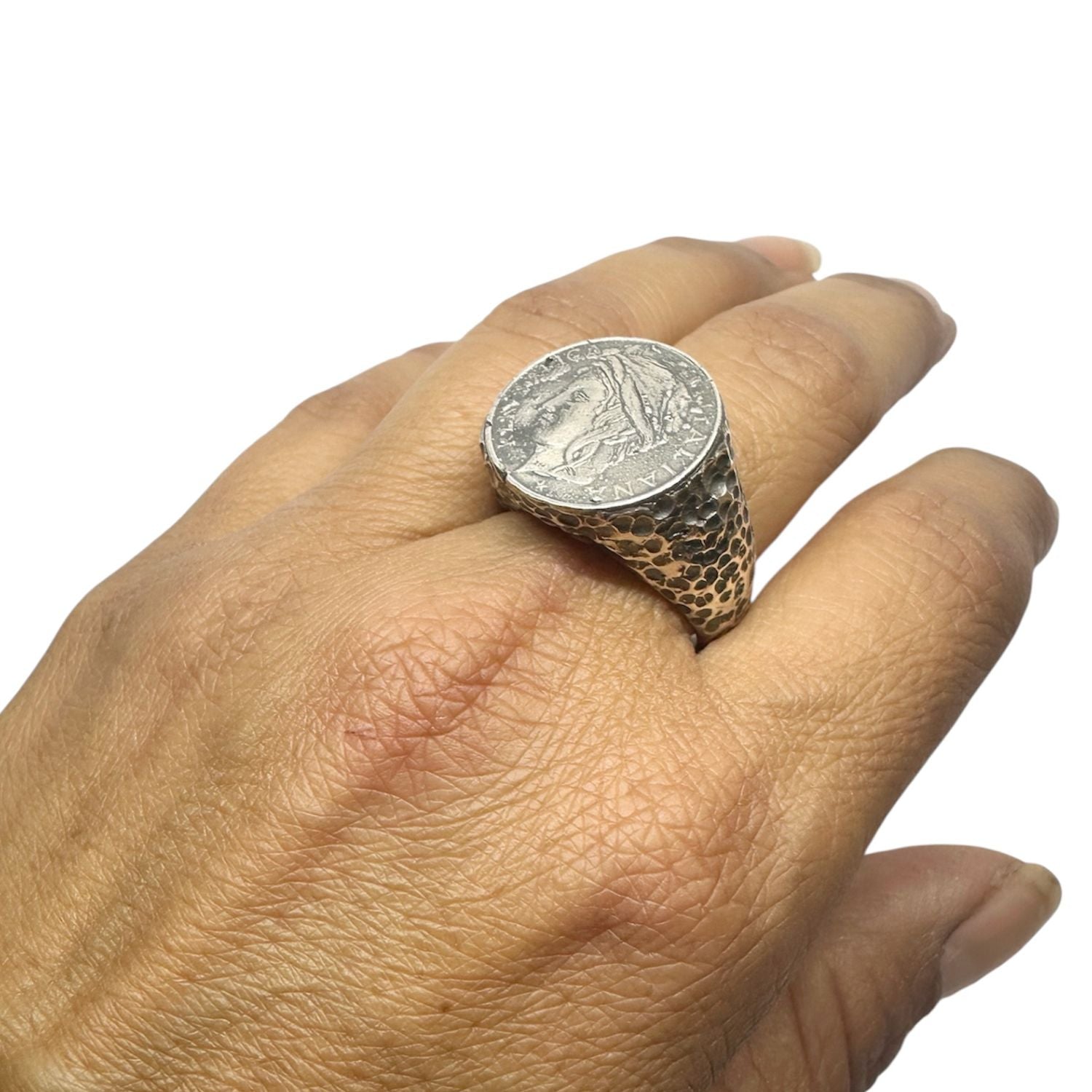 Roman Lira Coin Signet Ring – Sterling Silver Artisan Design - Tg-Jewellery By Tamara Gervasio