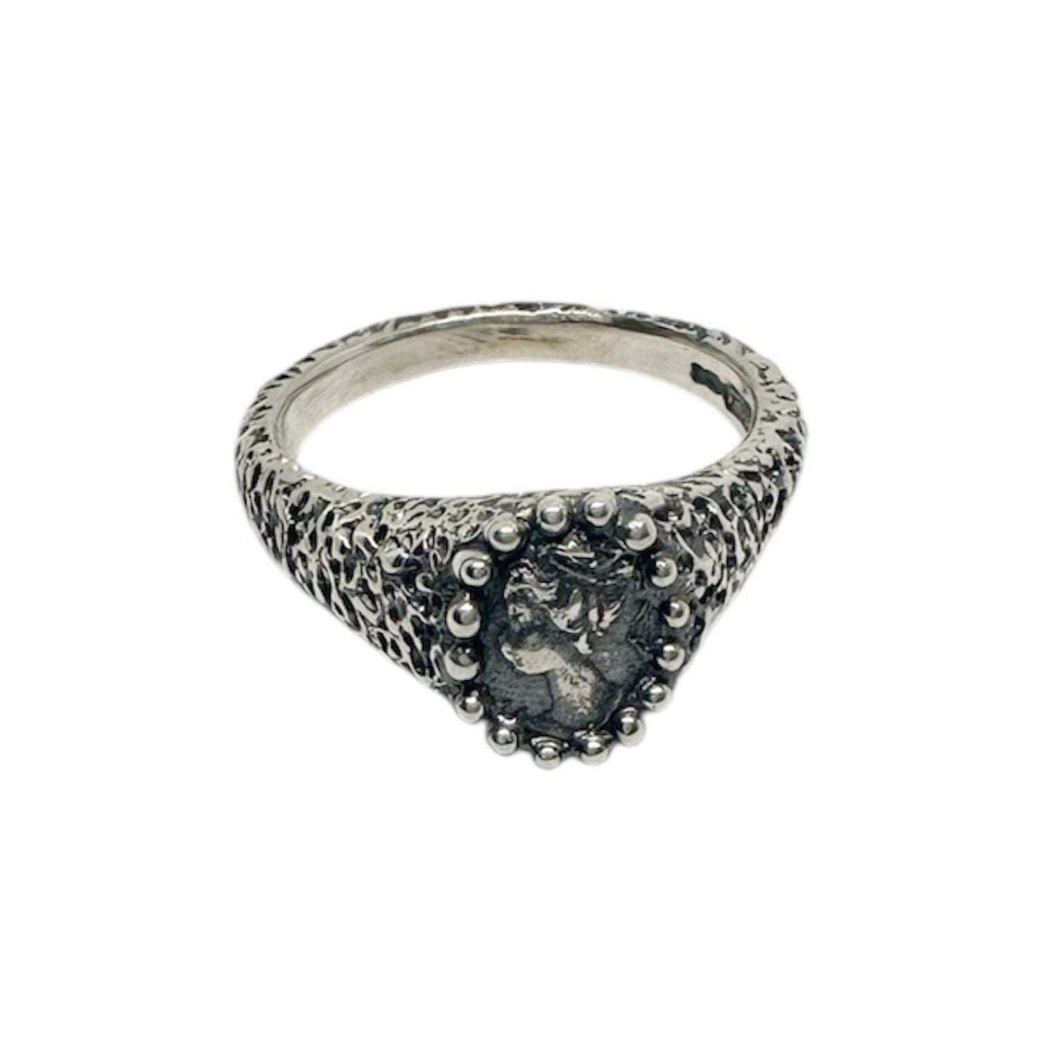 Ancient Cameo Muse Textured Ring – Hand-Carved Sterling Silver