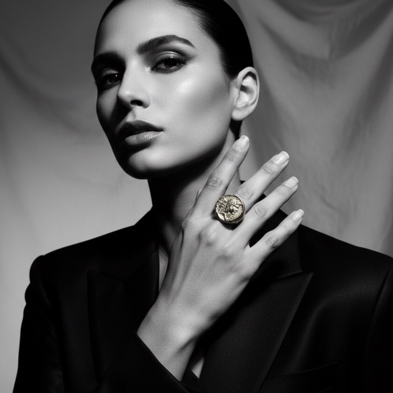 Chunky Roman Coin Ring in Brass – Lost Wax Carved Statement Piece