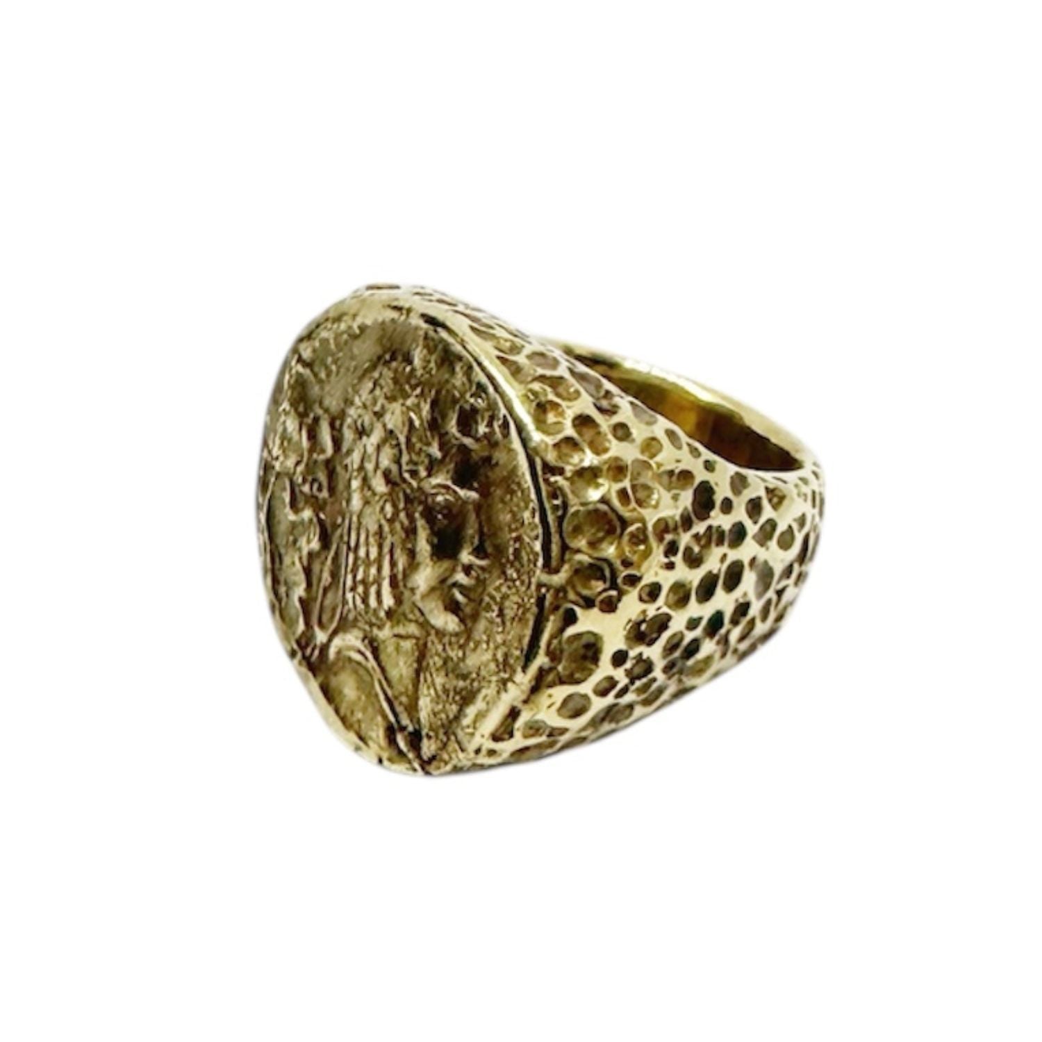 Chunky Roman Coin Ring in Brass – Lost Wax Carved Statement Piece