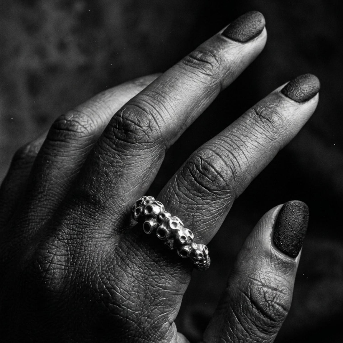 Octopus Tentacle Ring – Sand Cast Recycled Sterling Silver