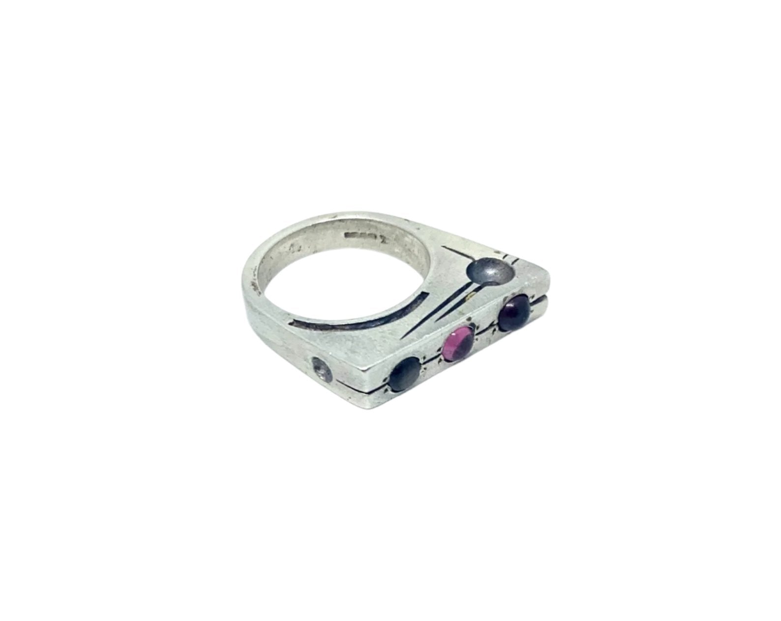 Handcrafted sterling silver 925 Traffic Light ring with three cabochon gemstones lost wax carved - Tg-Jewellery By Tamara Gervasio
