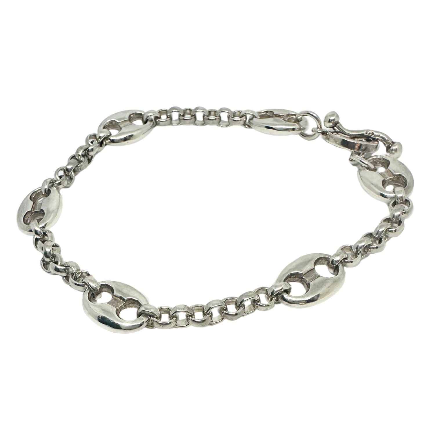 Sterling silver 925 Unisex Anchor Chain T-Bar Bracelet with anchor link and jump ring design, 20cm, polished finish - Tg-Jewellery By Tamara Gervasio